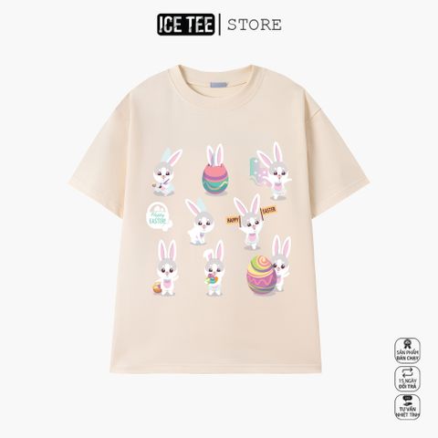 Áo Thun Nữ, Áo Phông Nam Nữ Unisex Tay Lỡ ICETEE Mã i19 Hình in Thỏ Con Cute Chất Cotton Form Rộng Phong Cách Ulzzang