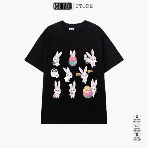Áo Thun Nữ, Áo Phông Nam Nữ Unisex Tay Lỡ ICETEE Mã i19 Hình in Thỏ Con Cute Chất Cotton Form Rộng Phong Cách Ulzzang