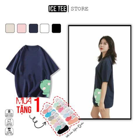 Áo Thun Khủng Long ICETEE i07 Unisex Cottton Co Giãn, Áo Phông Tay Lỡ Cổ Tròn Form Oversize Thời Trang Nam Nữ