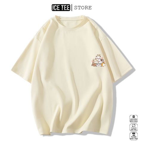 Áo Thun Nữ, Áo Phông Nam Nữ Unisex Tay Lỡ ICETEE Mã i43 Hình in Cún Cưng Cute Chất Cotton Form Rộng Phong Cách Ulzzang
