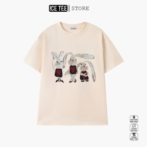 Áo Thun Nữ, Áo Phông Nam Nữ Unisex Tay Lỡ ICETEE Mã i34 Hình in gia đình thỏ, Chất Cotton Form Rộng Phong Cách Ulzzang