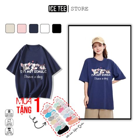 Áo Thun Nữ, Áo Phông Nam Nữ Unisex Tay Lỡ ICETEE Mã i55 Hình in Cún con Cute Chất Cotton Form Rộng Phong Cách Ulzzang