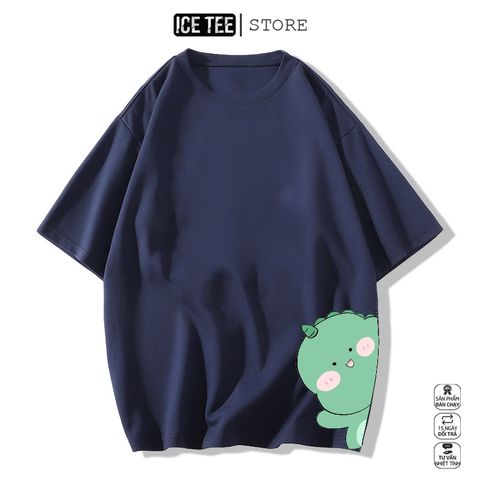 Áo Thun Khủng Long ICETEE i07 Unisex Cottton Co Giãn, Áo Phông Tay Lỡ Cổ Tròn Form Oversize Thời Trang Nam Nữ