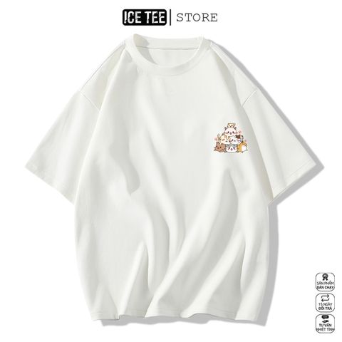 Áo Thun Nữ, Áo Phông Nam Nữ Unisex Tay Lỡ ICETEE Mã i43 Hình in Cún Cưng Cute Chất Cotton Form Rộng Phong Cách Ulzzang