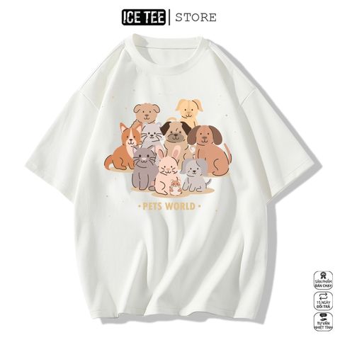 Áo Thun Nữ, Áo Phông Nam Nữ Unisex Tay Lỡ ICETEE Mã i38 Hình in Thú Cưng Cute Chất Cotton Form Rộng Phong Cách Ulzzang