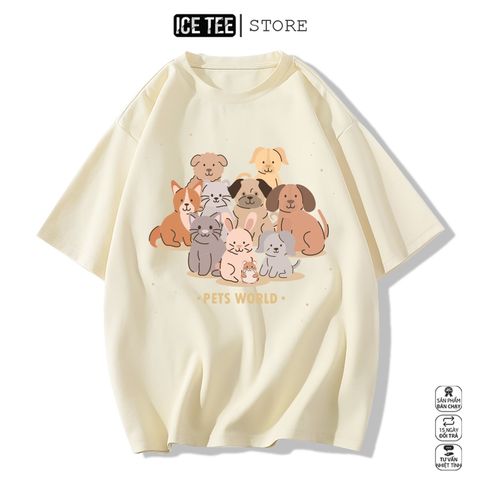 Áo Thun Nữ, Áo Phông Nam Nữ Unisex Tay Lỡ ICETEE Mã i38 Hình in Thú Cưng Cute Chất Cotton Form Rộng Phong Cách Ulzzang