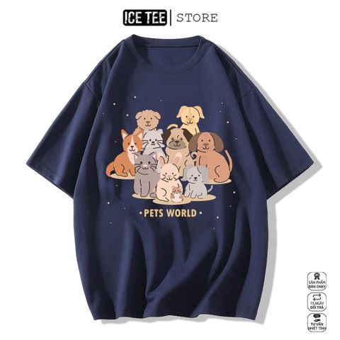 Áo Thun Nữ, Áo Phông Nam Nữ Unisex Tay Lỡ ICETEE Mã i38 Hình in Thú Cưng Cute Chất Cotton Form Rộng Phong Cách Ulzzang