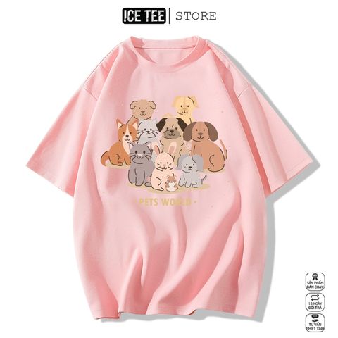 Áo Thun Nữ, Áo Phông Nam Nữ Unisex Tay Lỡ ICETEE Mã i38 Hình in Thú Cưng Cute Chất Cotton Form Rộng Phong Cách Ulzzang