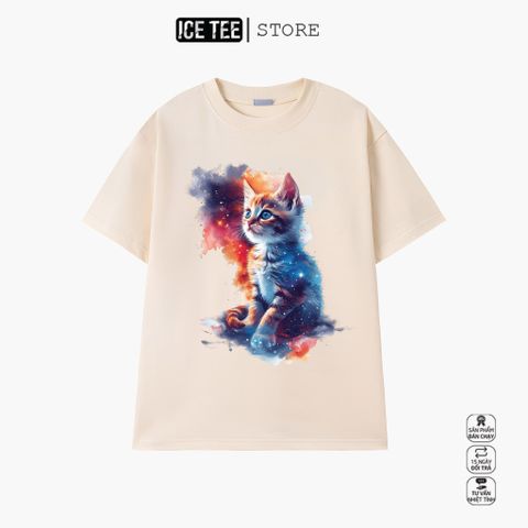 Áo Thun Nữ, Áo Phông Nam Nữ Unisex Tay Lỡ ICETEE Mã i47 Hình in Galaxy Cat Ngầu Chất Cotton Form Rộng Phong Cách Ulzzang