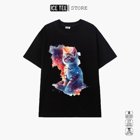 Áo Thun Nữ, Áo Phông Nam Nữ Unisex Tay Lỡ ICETEE Mã i47 Hình in Galaxy Cat Ngầu Chất Cotton Form Rộng Phong Cách Ulzzang