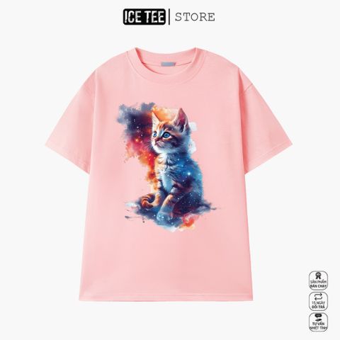 Áo Thun Nữ, Áo Phông Nam Nữ Unisex Tay Lỡ ICETEE Mã i47 Hình in Galaxy Cat Ngầu Chất Cotton Form Rộng Phong Cách Ulzzang