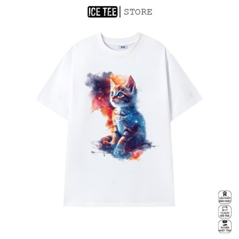 Áo Thun Nữ, Áo Phông Nam Nữ Unisex Tay Lỡ ICETEE Mã i47 Hình in Galaxy Cat Ngầu Chất Cotton Form Rộng Phong Cách Ulzzang