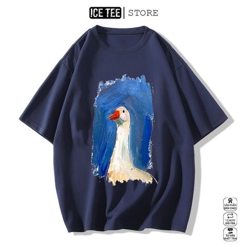 Áo Thun Nữ, Áo Phông Nam Nữ Unisex Tay Lỡ ICETEE Mã i24 Hình in Vịt Cute Chất Cotton Form Rộng Phong Cách Ulzzang