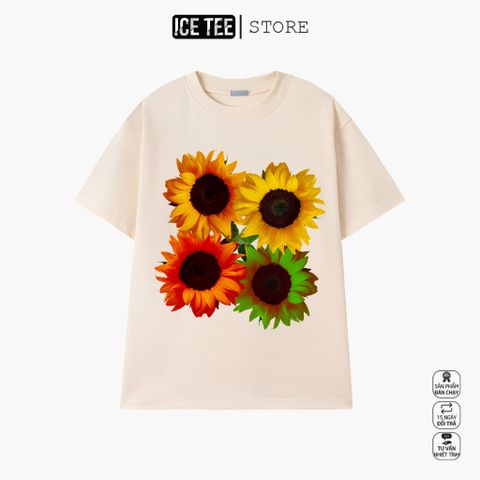 Áo Thun Nữ, Áo Phông Nam Nữ Unisex Tay Lỡ ICETEE Mã i28 Hình in Hoa hướng dương Chất Cotton Form Rộng Phong Cách Ulzzang