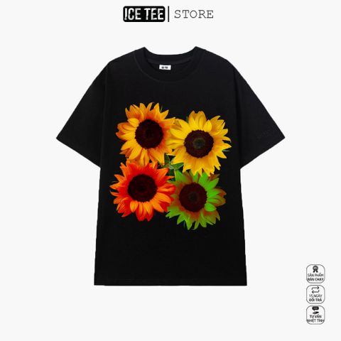 Áo Thun Nữ, Áo Phông Nam Nữ Unisex Tay Lỡ ICETEE Mã i28 Hình in Hoa hướng dương Chất Cotton Form Rộng Phong Cách Ulzzang