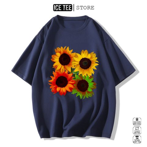 Áo Thun Nữ, Áo Phông Nam Nữ Unisex Tay Lỡ ICETEE Mã i28 Hình in Hoa hướng dương Chất Cotton Form Rộng Phong Cách Ulzzang