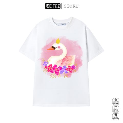 Áo Thun Nữ, Áo Phông Nam Nữ Unisex Tay Lỡ ICETEE Mã i29 Hình in Thiên Nga Cute Chất Cotton Form Rộng Phong Cách Ulzzang