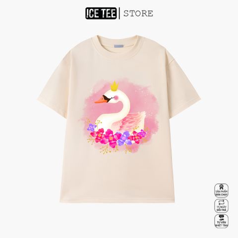 Áo Thun Nữ, Áo Phông Nam Nữ Unisex Tay Lỡ ICETEE Mã i29 Hình in Thiên Nga Cute Chất Cotton Form Rộng Phong Cách Ulzzang