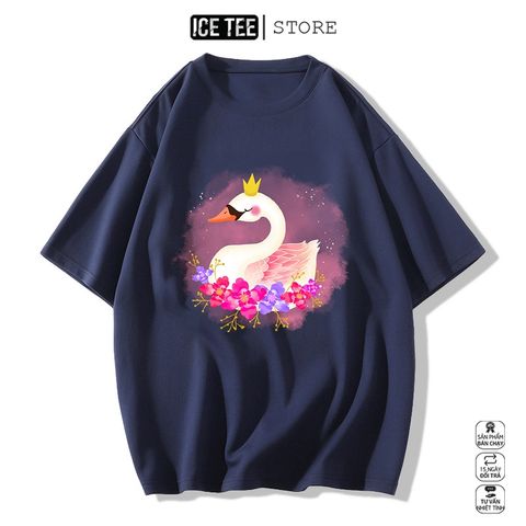 Áo Thun Nữ, Áo Phông Nam Nữ Unisex Tay Lỡ ICETEE Mã i29 Hình in Thiên Nga Cute Chất Cotton Form Rộng Phong Cách Ulzzang