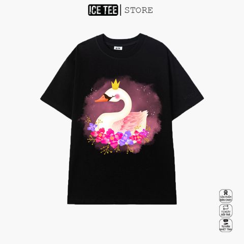 Áo Thun Nữ, Áo Phông Nam Nữ Unisex Tay Lỡ ICETEE Mã i29 Hình in Thiên Nga Cute Chất Cotton Form Rộng Phong Cách Ulzzang