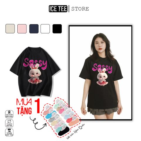 Áo Thun Nữ, Áo Phông Nam Nữ Unisex Tay Lỡ ICETEE Mã i51 Hình in SaSSy Cute Chất Cotton Form Rộng Phong Cách Ulzzang