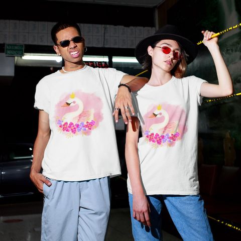 Áo Thun Nữ, Áo Phông Nam Nữ Unisex Tay Lỡ ICETEE Mã i29 Hình in Thiên Nga Cute Chất Cotton Form Rộng Phong Cách Ulzzang