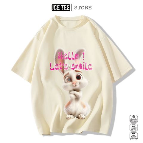 Áo Thun Nữ, Áo Phông Nam Nữ Unisex Tay Lỡ ICETEE Mã i52 Hình in Thỏ 3D Cute Chất Cotton Form Rộng Phong Cách Ulzzang
