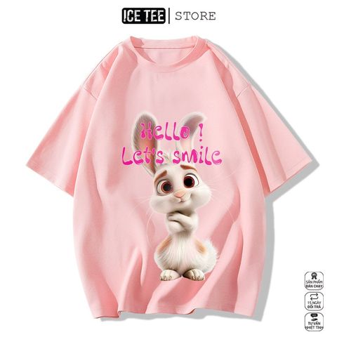 Áo Thun Nữ, Áo Phông Nam Nữ Unisex Tay Lỡ ICETEE Mã i52 Hình in Thỏ 3D Cute Chất Cotton Form Rộng Phong Cách Ulzzang