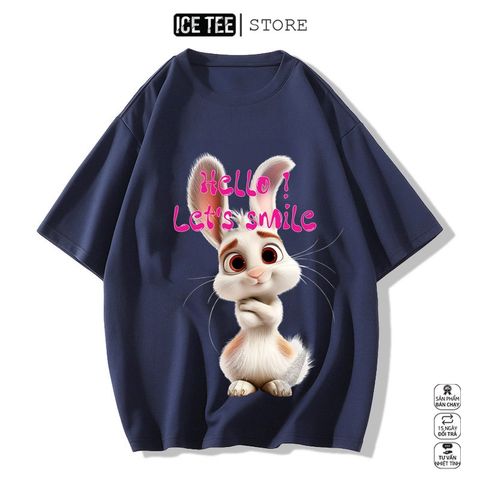 Áo Thun Nữ, Áo Phông Nam Nữ Unisex Tay Lỡ ICETEE Mã i52 Hình in Thỏ 3D Cute Chất Cotton Form Rộng Phong Cách Ulzzang
