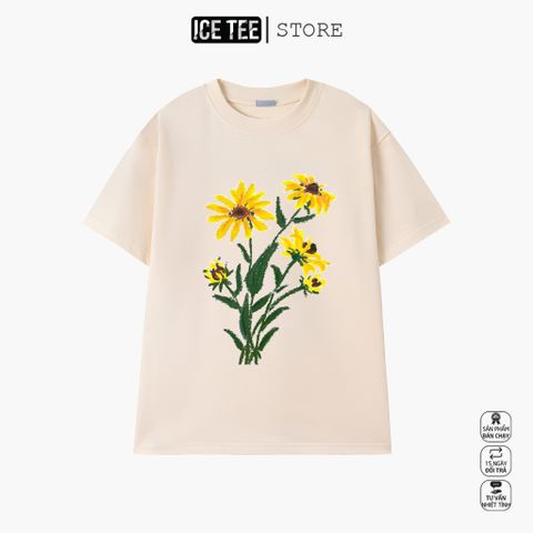 Áo Thun Nữ, Áo Phông Nam Nữ Unisex Tay Lỡ ICETEE Mã i16 Hình in Hoa Mai Cute Chất Cotton Form Rộng Phong Cách Ulzzang