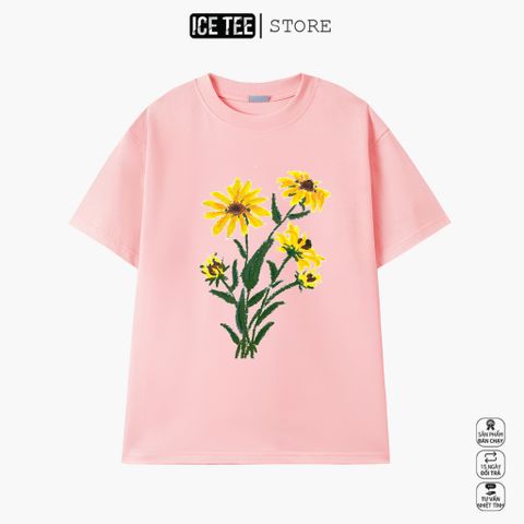 Áo Thun Nữ, Áo Phông Nam Nữ Unisex Tay Lỡ ICETEE Mã i16 Hình in Hoa Mai Cute Chất Cotton Form Rộng Phong Cách Ulzzang