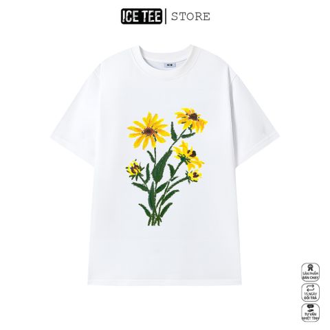 Áo Thun Nữ, Áo Phông Nam Nữ Unisex Tay Lỡ ICETEE Mã i16 Hình in Hoa Mai Cute Chất Cotton Form Rộng Phong Cách Ulzzang