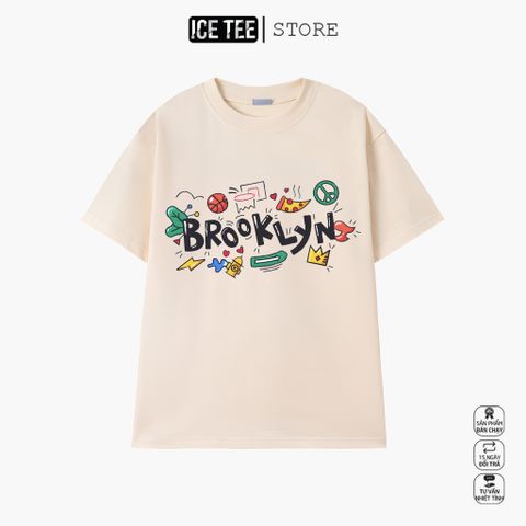 Áo Thun Nữ, Áo Phông Nam Nữ Unisex Tay Lỡ ICETEE Mã i19 Hình in Brooklyn Cute Chất Cotton Form Rộng Phong Cách Ulzzang