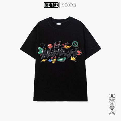 Áo Thun Nữ, Áo Phông Nam Nữ Unisex Tay Lỡ ICETEE Mã i19 Hình in Brooklyn Cute Chất Cotton Form Rộng Phong Cách Ulzzang