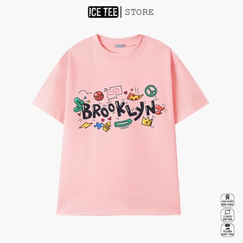 Áo Thun Nữ, Áo Phông Nam Nữ Unisex Tay Lỡ ICETEE Mã i19 Hình in Brooklyn Cute Chất Cotton Form Rộng Phong Cách Ulzzang