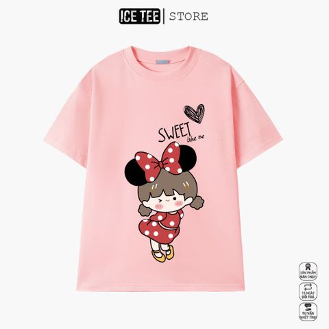 Áo Thun Nữ, Áo Phông Nam Nữ Unisex Tay Lỡ ICETEE Mã i32 Hình in Bé Đào Cute Chất Cotton Form Rộng Phong Cách Ulzzang