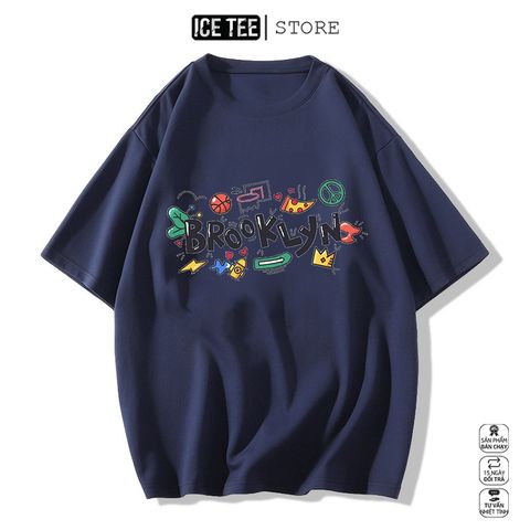 Áo Thun Nữ, Áo Phông Nam Nữ Unisex Tay Lỡ ICETEE Mã i19 Hình in Brooklyn Cute Chất Cotton Form Rộng Phong Cách Ulzzang