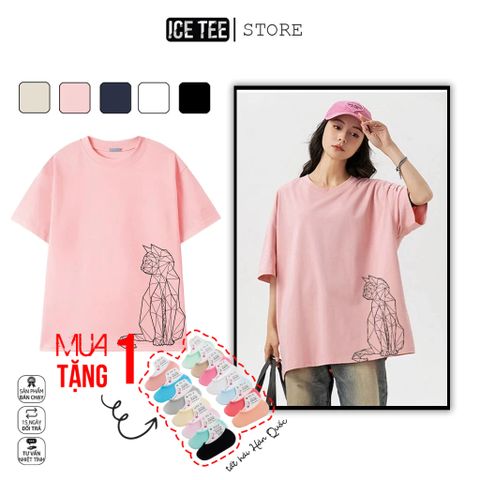 Áo Thun Nữ, Áo Phông Nam Nữ Unisex Tay Lỡ ICETEE Mã i45 Hình in Galaxy Cat Cute Chất Cotton Form Rộng Phong Cách Ulzzang
