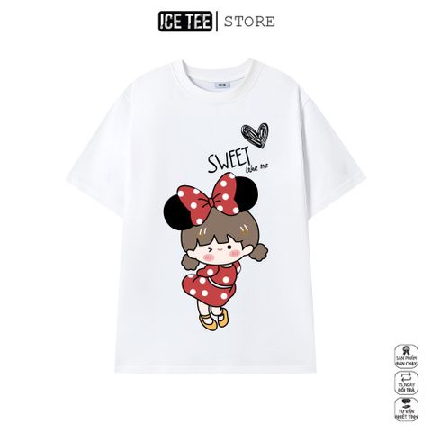 Áo Thun Nữ, Áo Phông Nam Nữ Unisex Tay Lỡ ICETEE Mã i32 Hình in Bé Đào Cute Chất Cotton Form Rộng Phong Cách Ulzzang