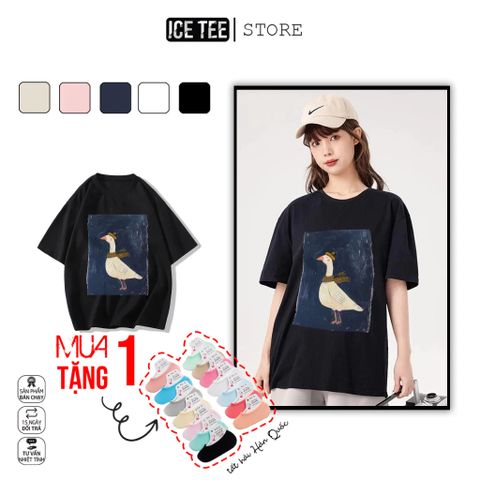 Áo Thun Nữ, Áo Phông Nam Nữ Unisex Tay Lỡ ICETEE Mã i57 Hình in vịt con Cute Chất Cotton Form Rộng Phong Cách Ulzzang