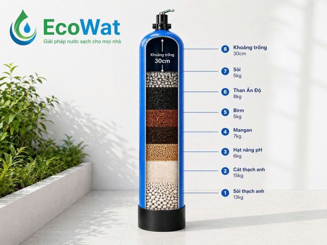 Cột lọc nước composite 1054 kèm vật liệu lọc và phụ kiện