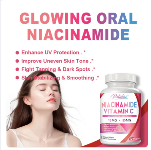 Bổ sung Niacinamide Vitamin C & E dưỡng trắng da, mờ vết thâm 120 viên mềm chay