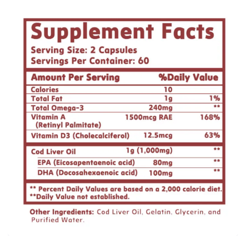 (120viên) Viên nang mềm dầu gan cá tuyết Grevip Iceland - Dầu cá EPA DHA Omega 3 đánh bắt tự nhiên 1000mg mỗi khẩu phần - Vitamin D3 & A cho tim, khớp, não và hỗ trợ miễn dịch