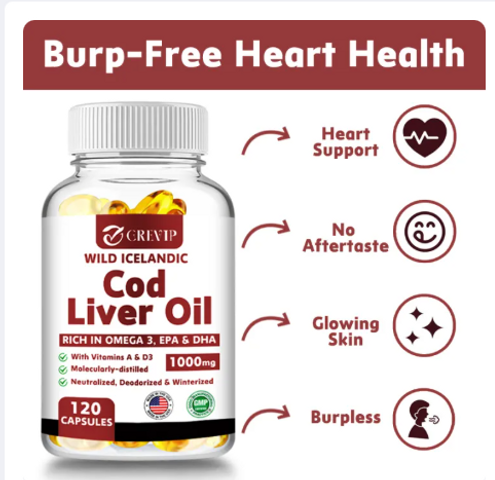 (120viên) Viên nang mềm dầu gan cá tuyết Grevip Iceland - Dầu cá EPA DHA Omega 3 đánh bắt tự nhiên 1000mg mỗi khẩu phần - Vitamin D3 & A cho tim, khớp, não và hỗ trợ miễn dịch