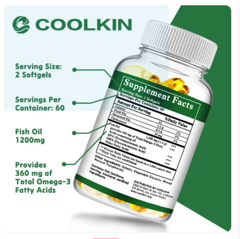(120 viên) Viên nang dầu cá Coolkin OMEGA 3 giàu DHA & EPA cho trái tim khỏe mạnh Tăng cường trí não Cải thiện trí thông minh Cải thiện sức khỏe tim mạch
