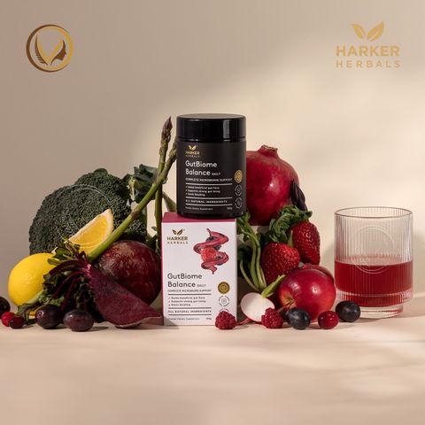 Bột cân bằng hệ vi sinh đường ruột 3 trong 1 Harker Herbals GutBiome Balance 130g