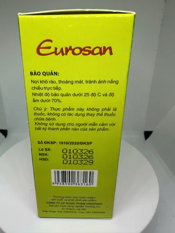 Eurosan Giảm ho, thông thoáng mủi họng, đau rát họng, khản tiếng, hắt hơi sổ mũi, cảm lạnh viên 100 ml