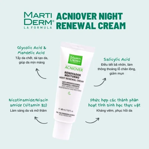 [HÀNG CÔNG TY] Kem Dưỡng Tái Tạo Ban Đêm Cho Da Dầu Mụn - MartiDerm Acniover Night Renewal Cream (40ml)