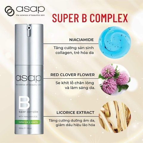 [HÀNG CÔNG TY] Tinh Chất Dưỡng Trắng Sáng Da, Giảm Mụn Asap Super B Complex Serum With Niacinamide 30ml Giảm Nếp Nhăn