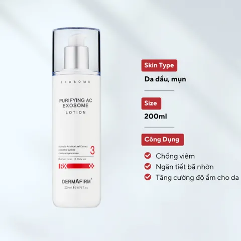 Sữa dưỡng Dermafirm Purifying AC Exosome Lotion chăm sóc da dầu mụn 120ml - 200ml